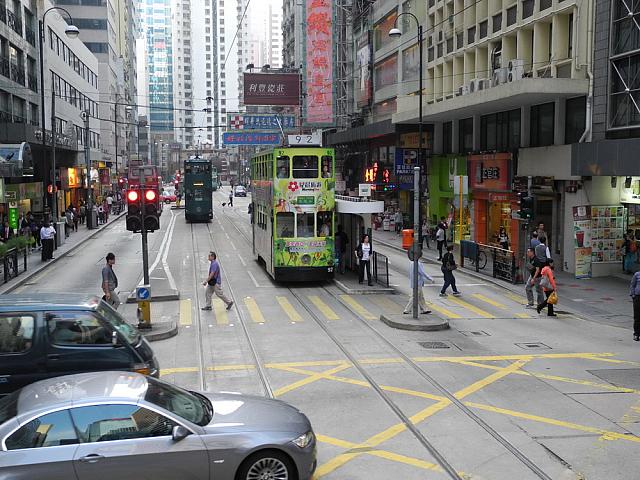 View from the first floor in a tram on des Voeux road to Sheung Wan