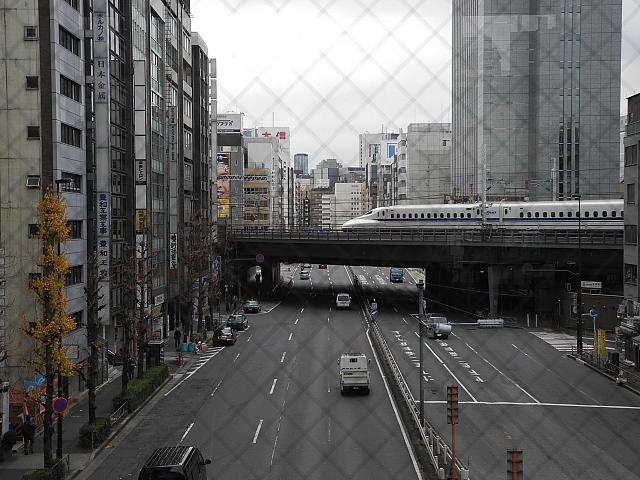 Shinkansen JR Class 700 seen from the Yurikamome near Shimbashi Station